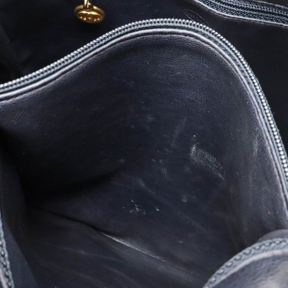 CHANEL Coco Mark Chain Shoulder Backpack Rucksack Leather Black Navy - Picture 8 of 10